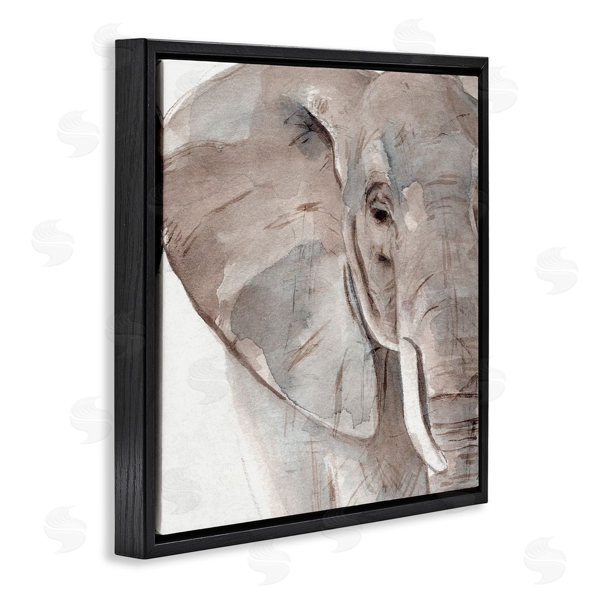 Annie Warren Elephant Ear Animal Portrait Small Husks Grey Wrinkles Black Floating Frame Canvas Wall Art Print