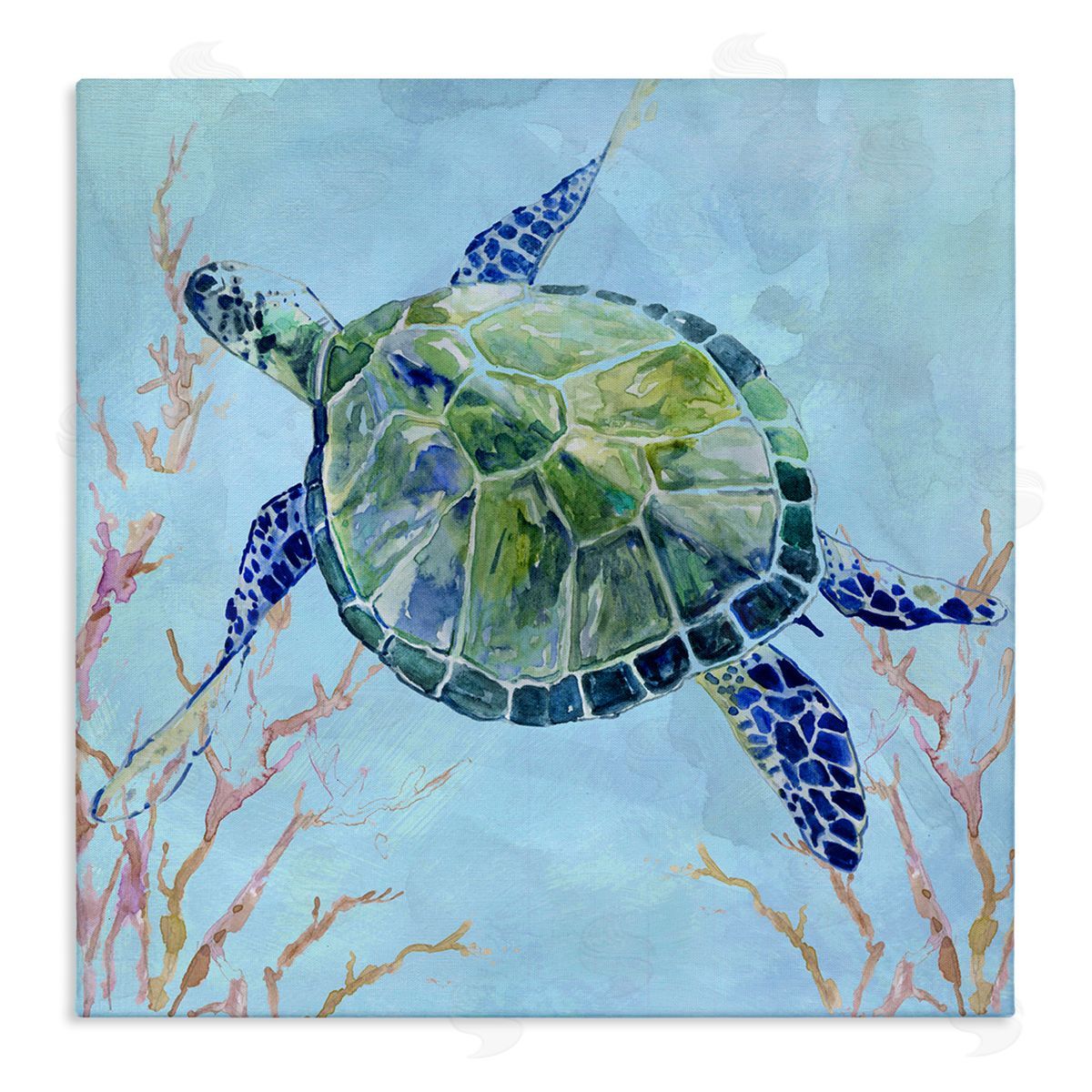 Carol Robinson Deep Sea Aquatic Tortoise Orange Kelp Water Turtle Stretched Canvas Wall Art Print