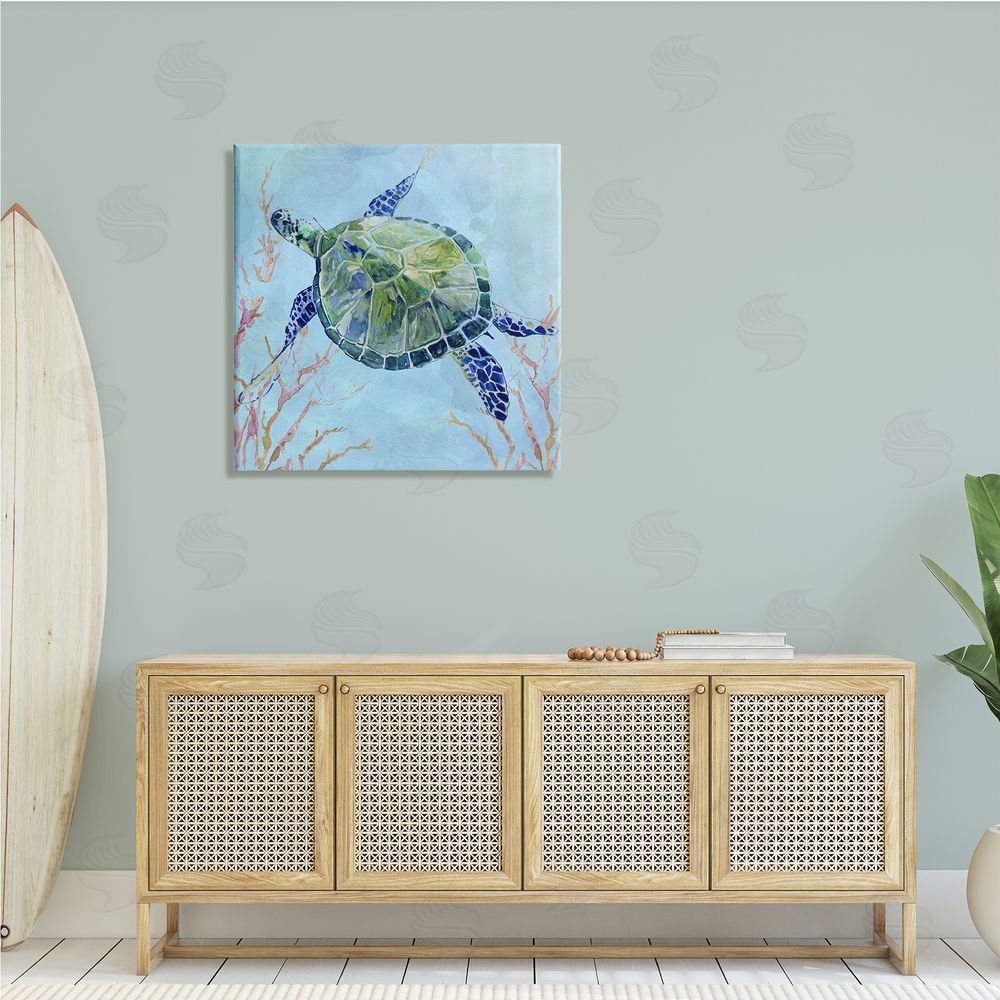 Carol Robinson Deep Sea Aquatic Tortoise Orange Kelp Water Turtle Canvas Wall Art in Room