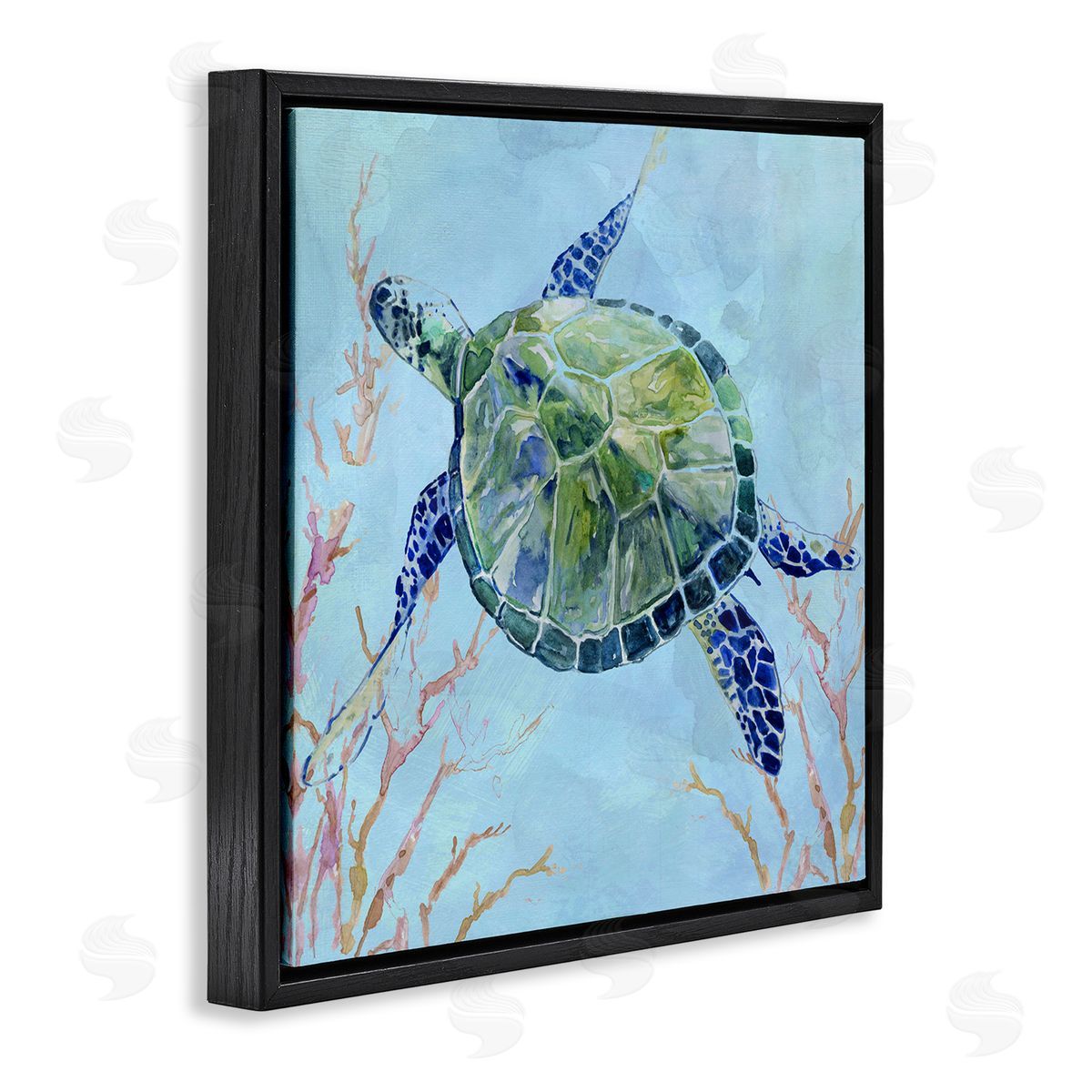 Carol Robinson Deep Sea Aquatic Tortoise Orange Kelp Water Turtle Black Floating Frame Canvas Wall Art Print