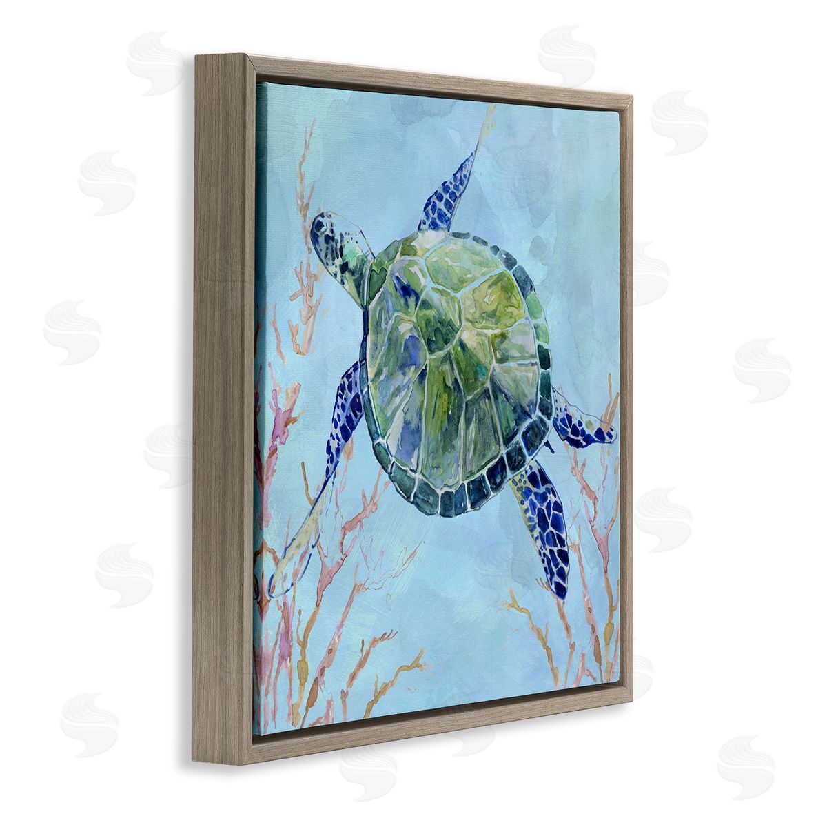 Carol Robinson Deep Sea Aquatic Tortoise Orange Kelp Water Turtle Brown Floating Frame Canvas Wall Art Print