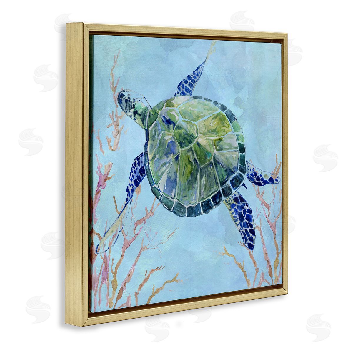 Carol Robinson Deep Sea Aquatic Tortoise Orange Kelp Water Turtle Gold Floating Frame Canvas Wall Art Print