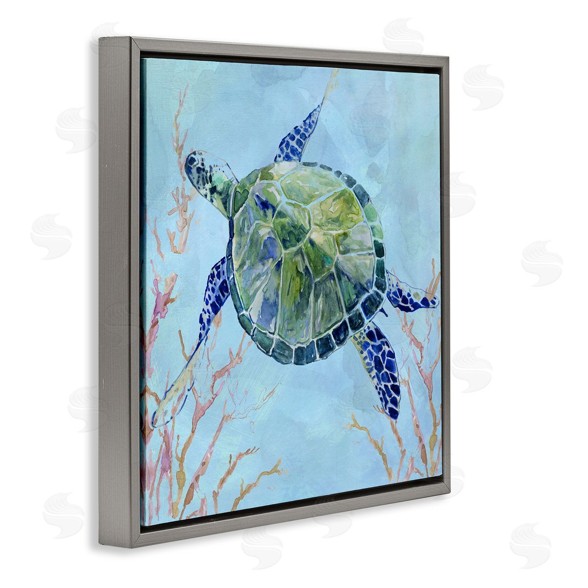 Carol Robinson Deep Sea Aquatic Tortoise Orange Kelp Water Turtle Gray Floating Frame Canvas Wall Art Print