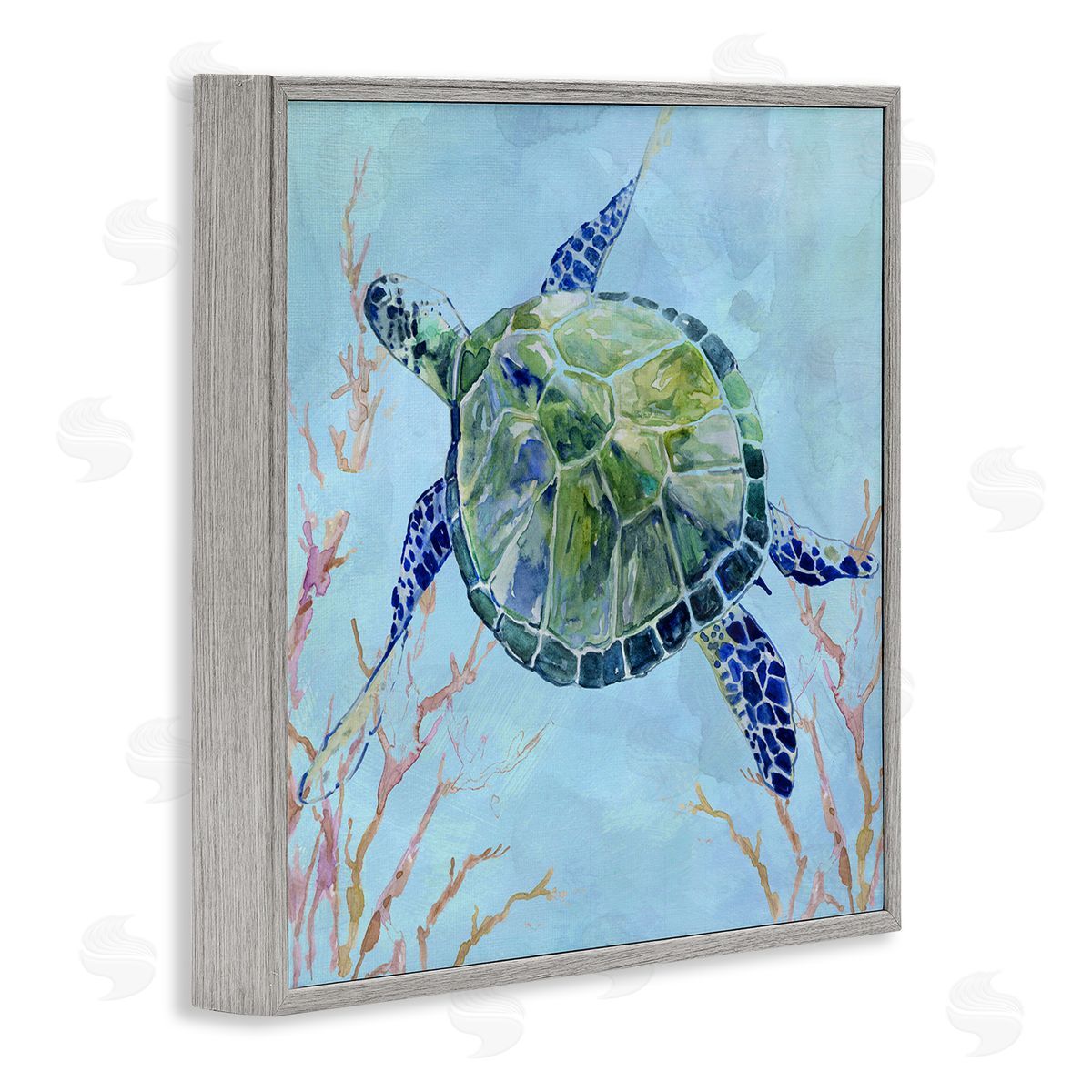 Carol Robinson Deep Sea Aquatic Tortoise Orange Kelp Water Turtle Gray Framed Glicee Wall Art Print