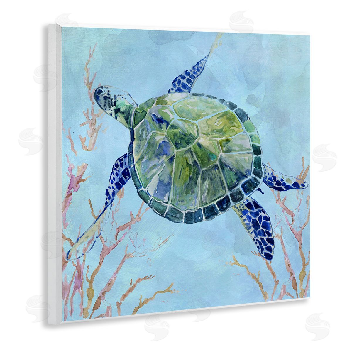 Carol Robinson Deep Sea Aquatic Tortoise Orange Kelp Water Turtle Wooden Wall Plaque Art Print