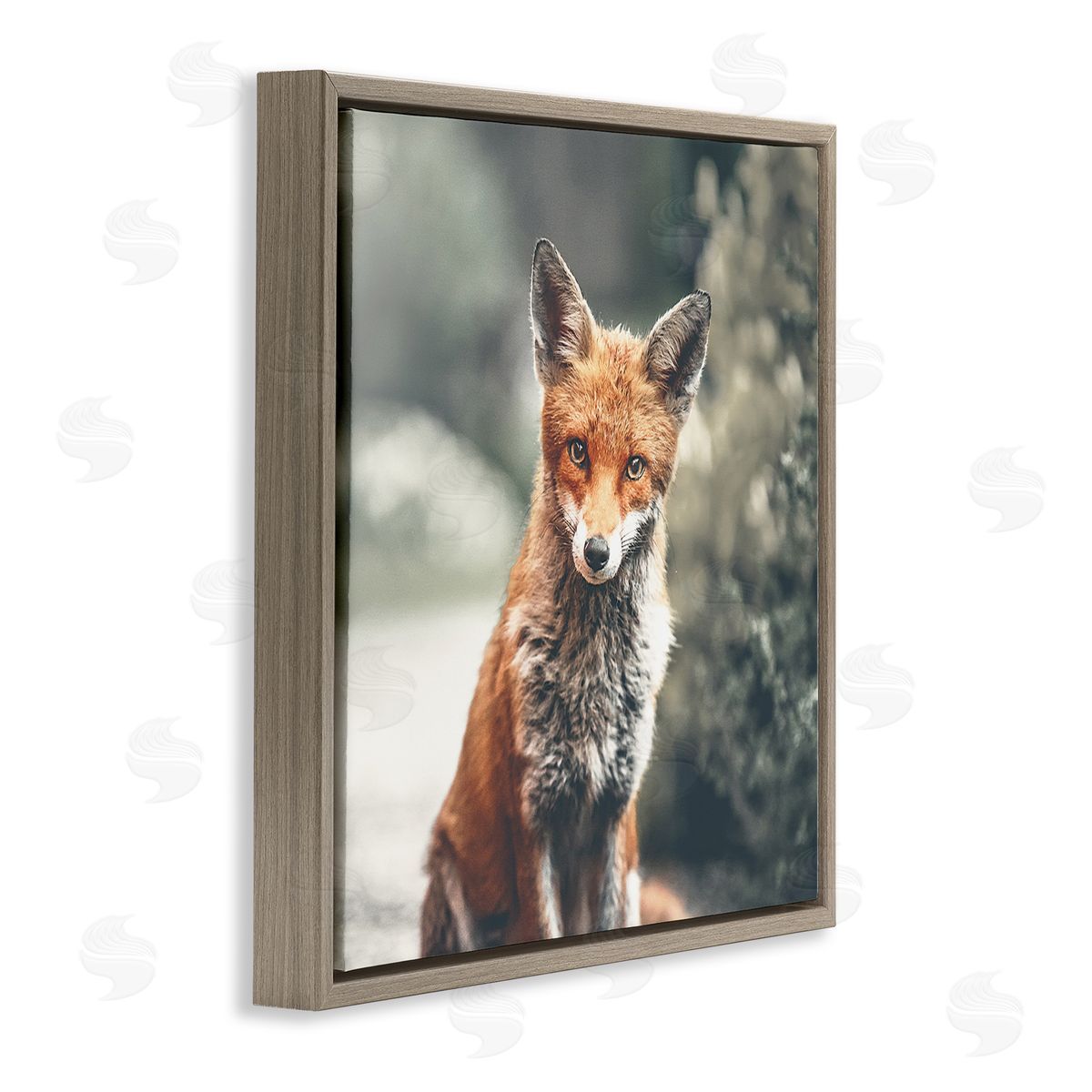 Leah Straatsma Adorable Woodland Fox Orange Fur Soft Tone Forest Brown Floating Frame Canvas Wall Art Print