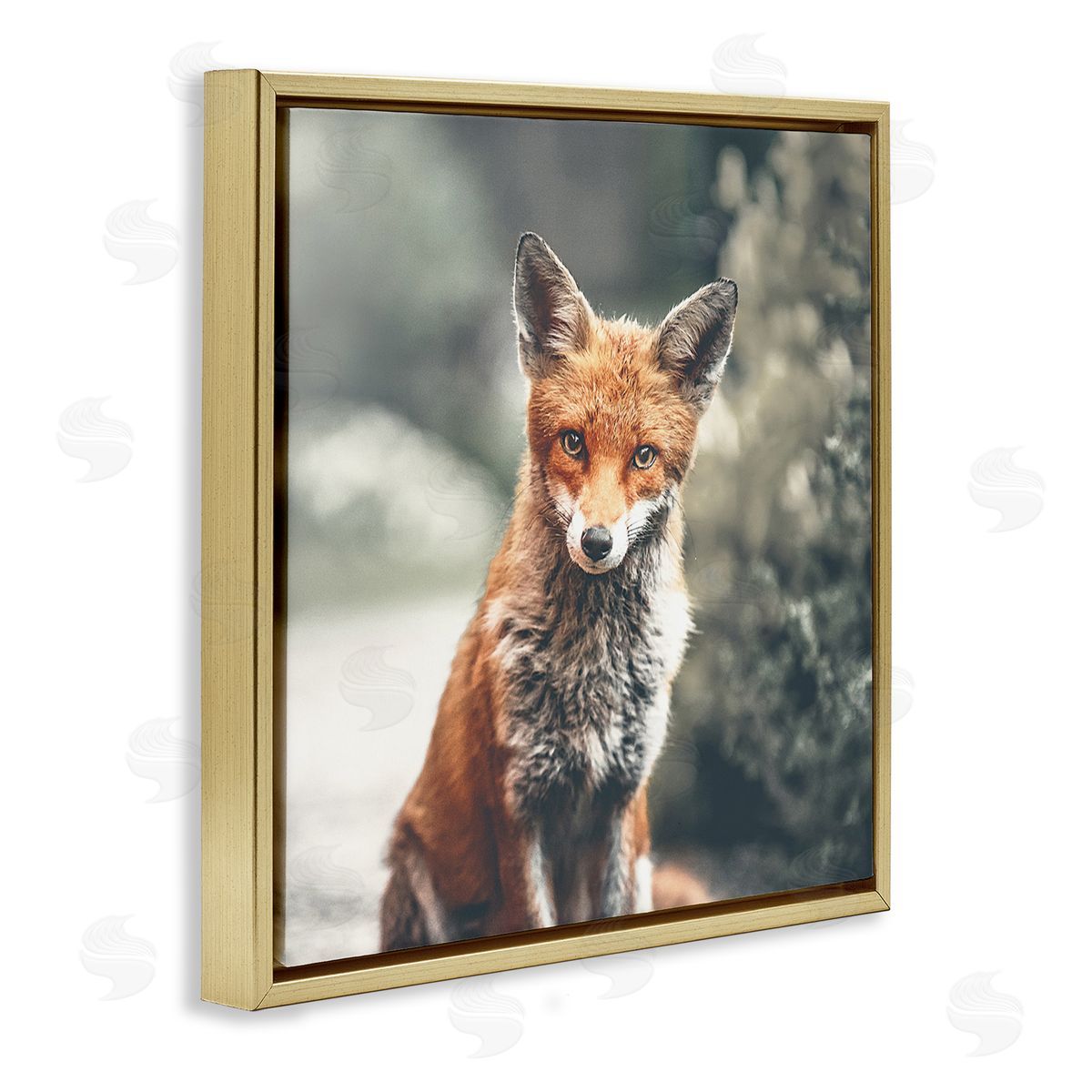 Leah Straatsma Adorable Woodland Fox Orange Fur Soft Tone Forest Gold Floating Frame Canvas Wall Art Print