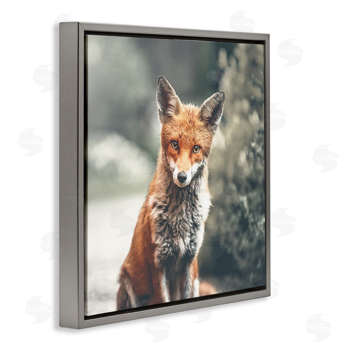Leah Straatsma Adorable Woodland Fox Orange Fur Soft Tone Forest Gray Floating Frame Canvas Wall Art Print