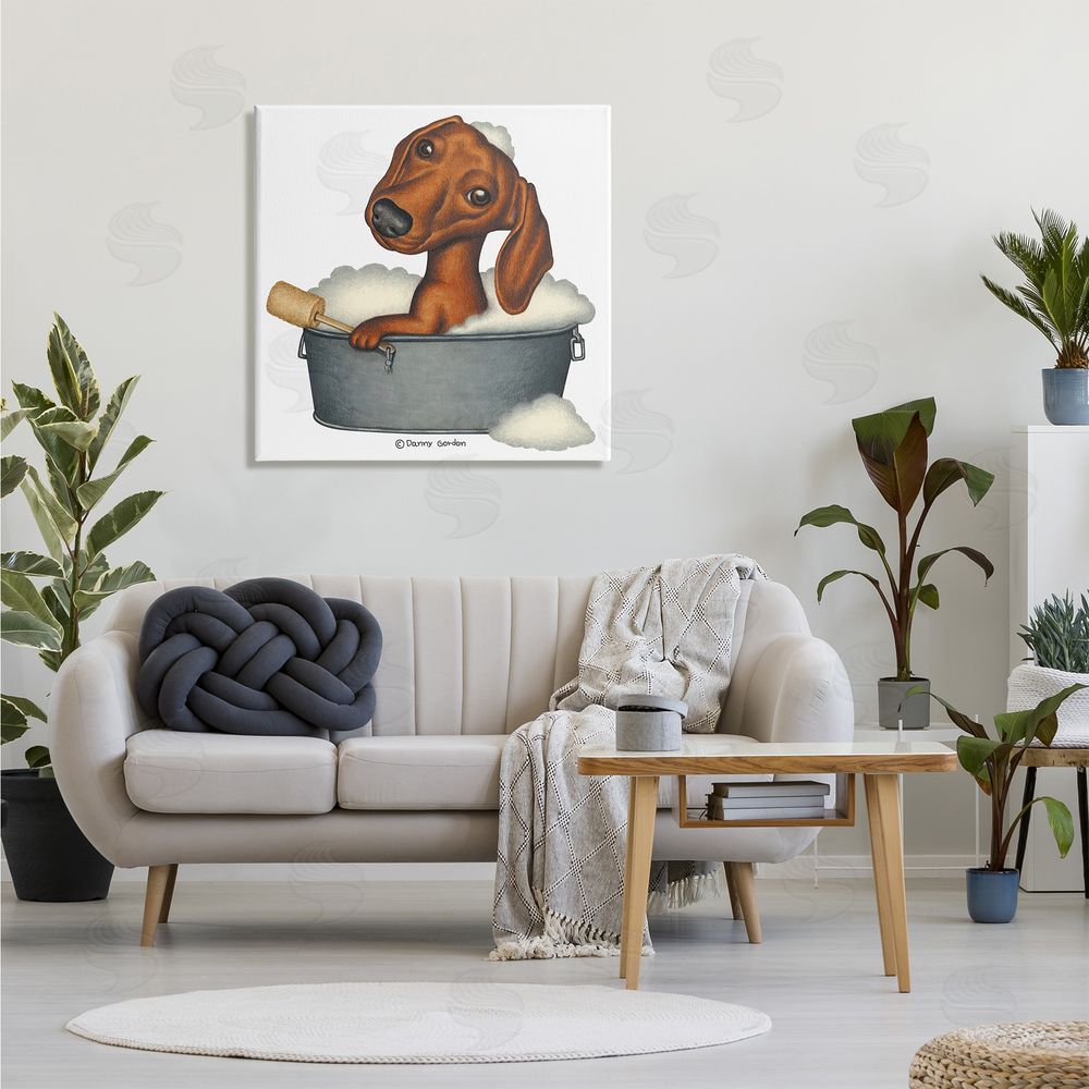 Danny Gordan Dachshund in Tin Tub Bubble Bath Country Pet Canvas Wall Art in Room