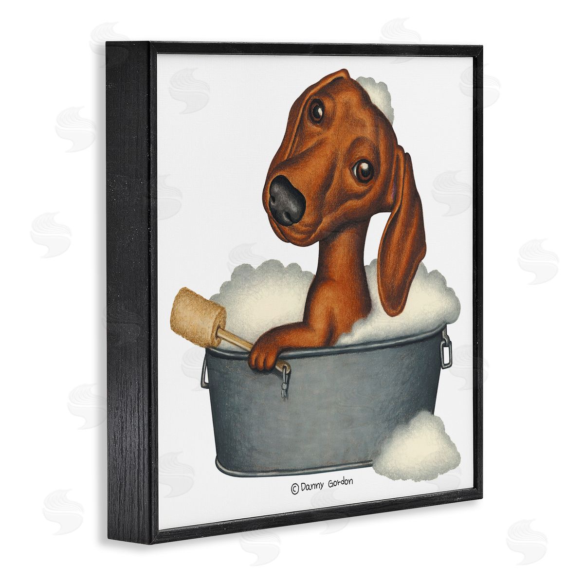 Danny Gordan Dachshund in Tin Tub Bubble Bath Country Pet Black Framed Glicee Wall Art Print