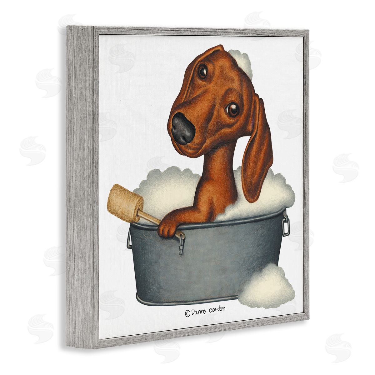 Danny Gordan Dachshund in Tin Tub Bubble Bath Country Pet Gray Framed Glicee Wall Art Print