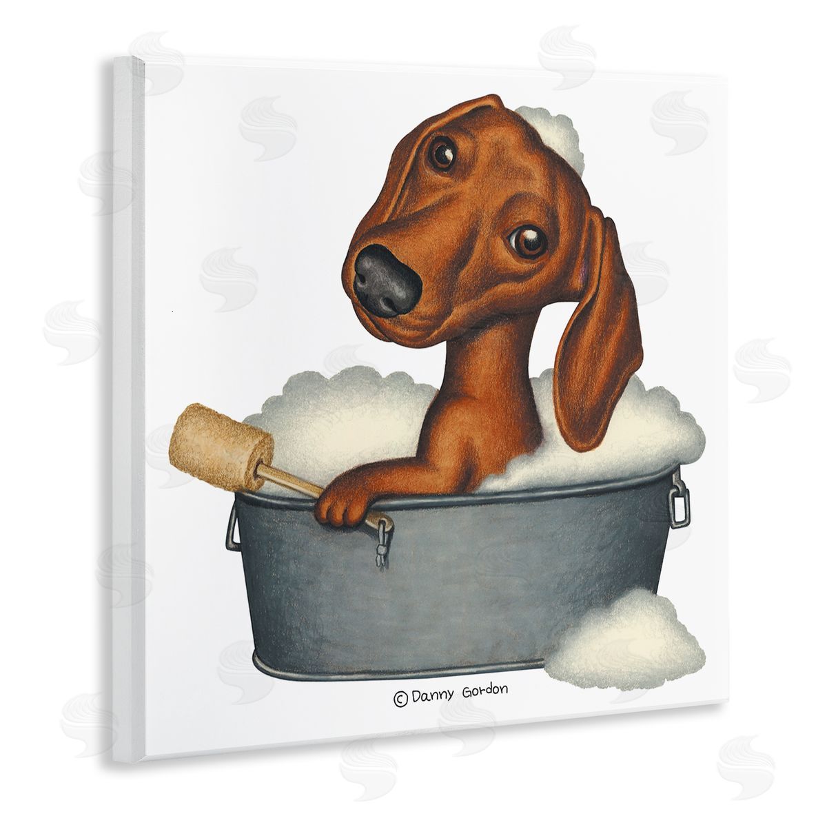 Danny Gordan Dachshund in Tin Tub Bubble Bath Country Pet Wooden Wall Plaque Art Print