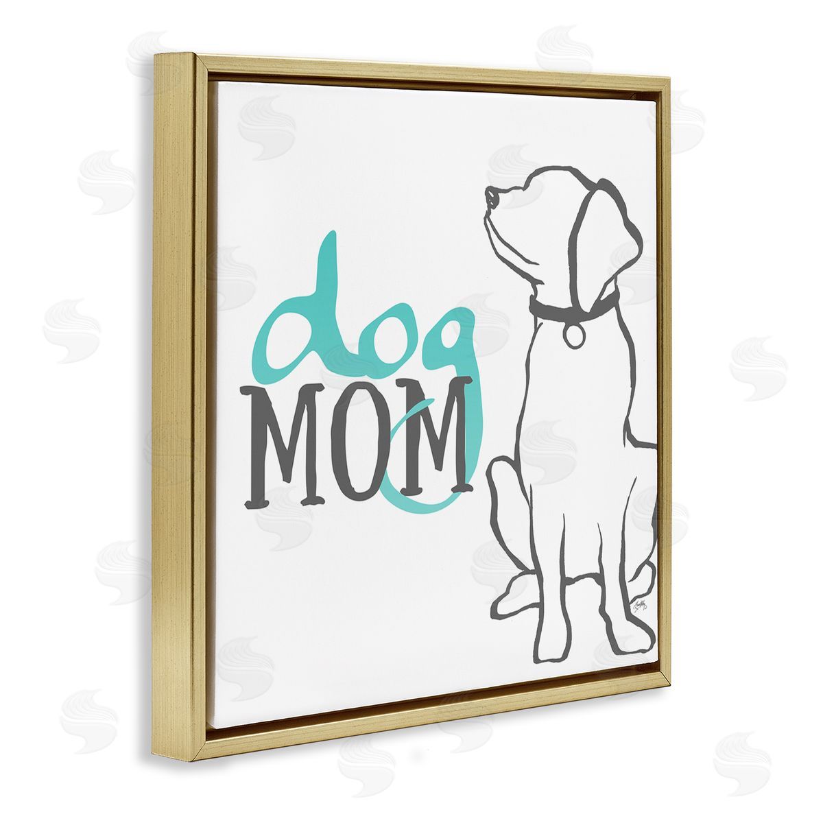 Elizabeth Medley Dog Mom Phrase Sitting Pet Labrador with Collar Gold Floating Frame Canvas Wall Art Print