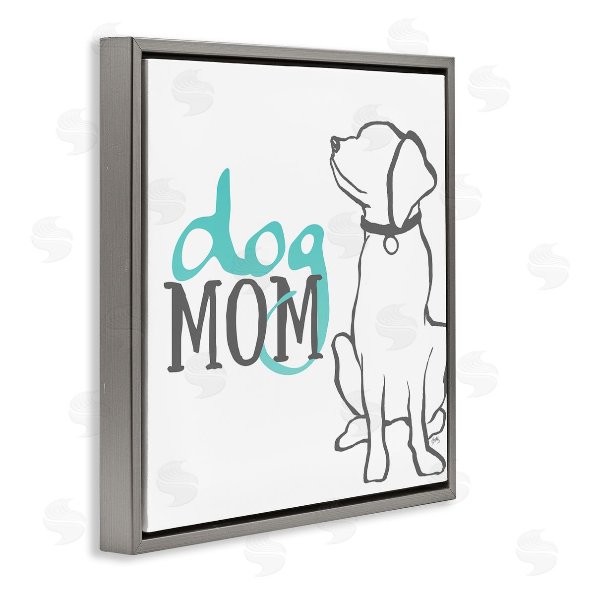 Elizabeth Medley Dog Mom Phrase Sitting Pet Labrador with Collar Gray Floating Frame Canvas Wall Art Print