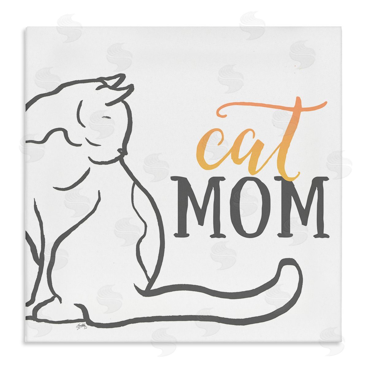 Elizabeth Medley Cat Mom Phrase Resting Cat Minimal Line Drawing Stretched Canvas Wall Art Print