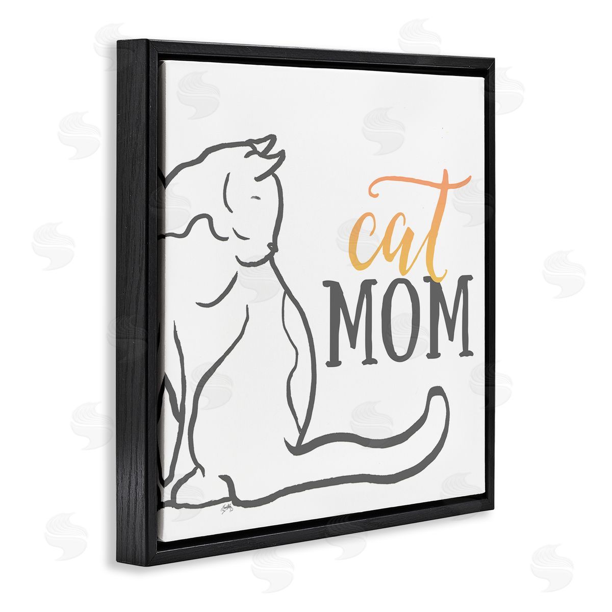 Elizabeth Medley Cat Mom Phrase Resting Cat Minimal Line Drawing Black Floating Frame Canvas Wall Art Print