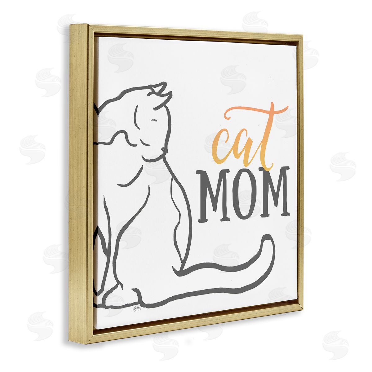 Elizabeth Medley Cat Mom Phrase Resting Cat Minimal Line Drawing Gold Floating Frame Canvas Wall Art Print