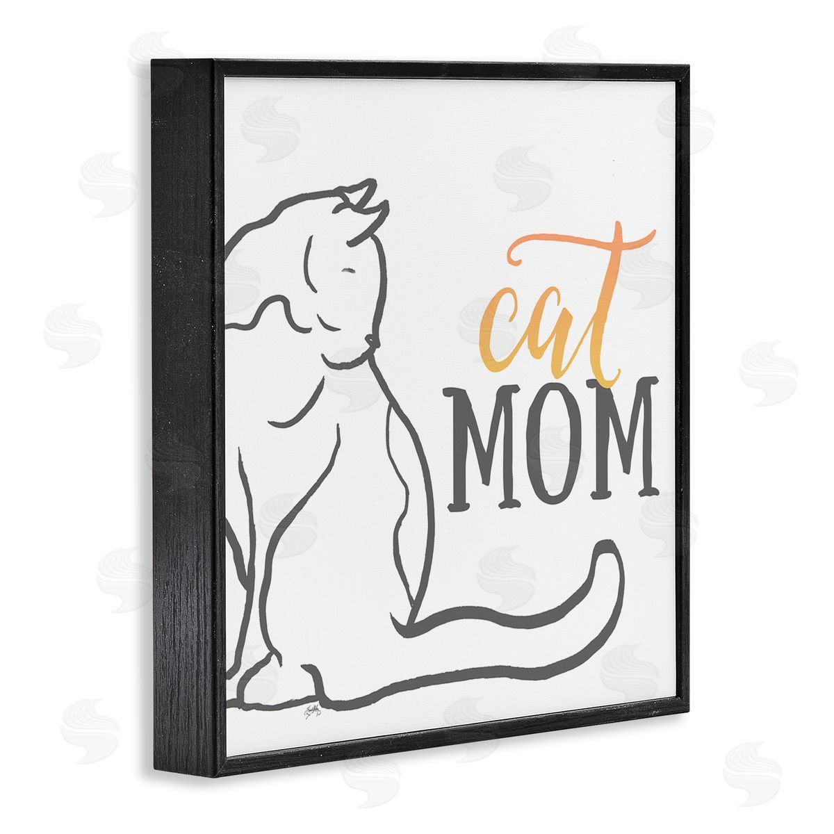 Elizabeth Medley Cat Mom Phrase Resting Cat Minimal Line Drawing Black Framed Glicee Wall Art Print