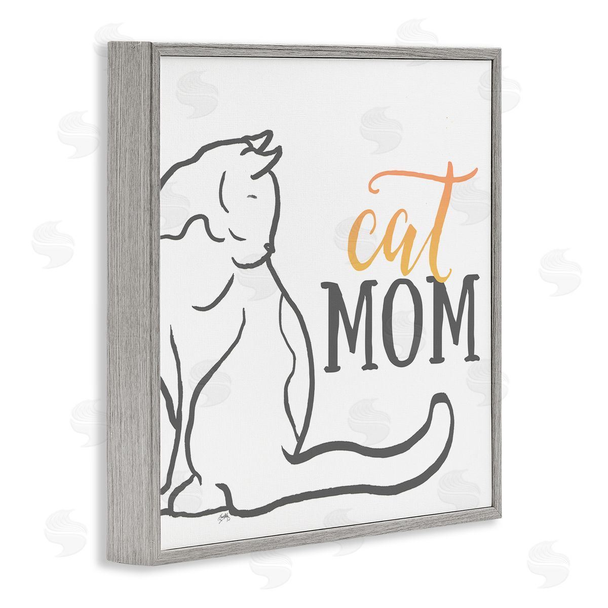Elizabeth Medley Cat Mom Phrase Resting Cat Minimal Line Drawing Gray Framed Glicee Wall Art Print