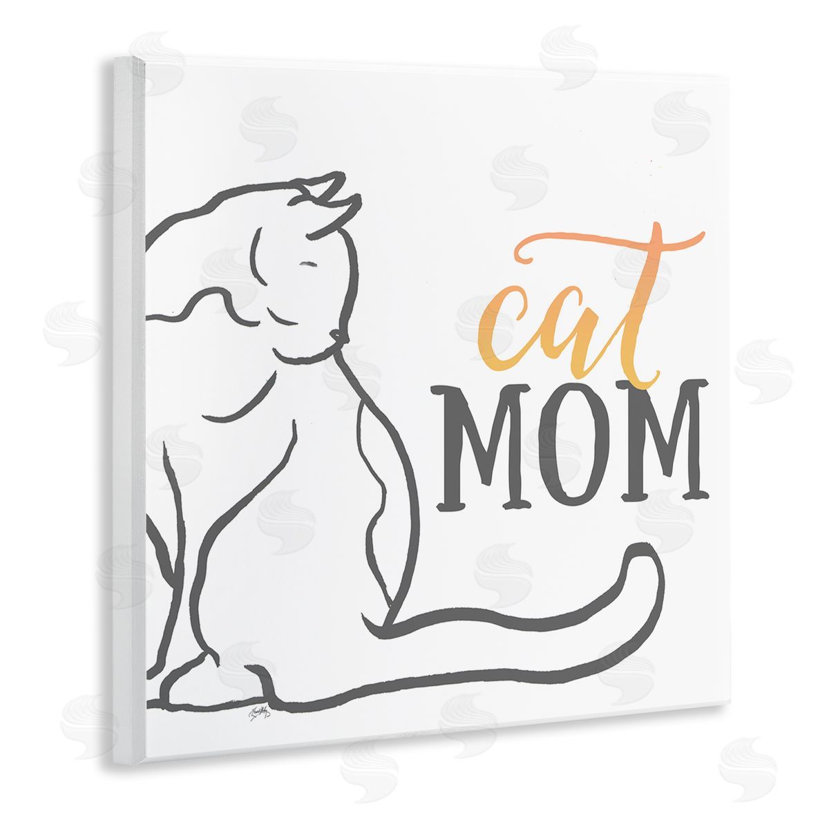 Elizabeth Medley Cat Mom Phrase Resting Cat Minimal Line Drawing Wooden Wall Plaque Art Print