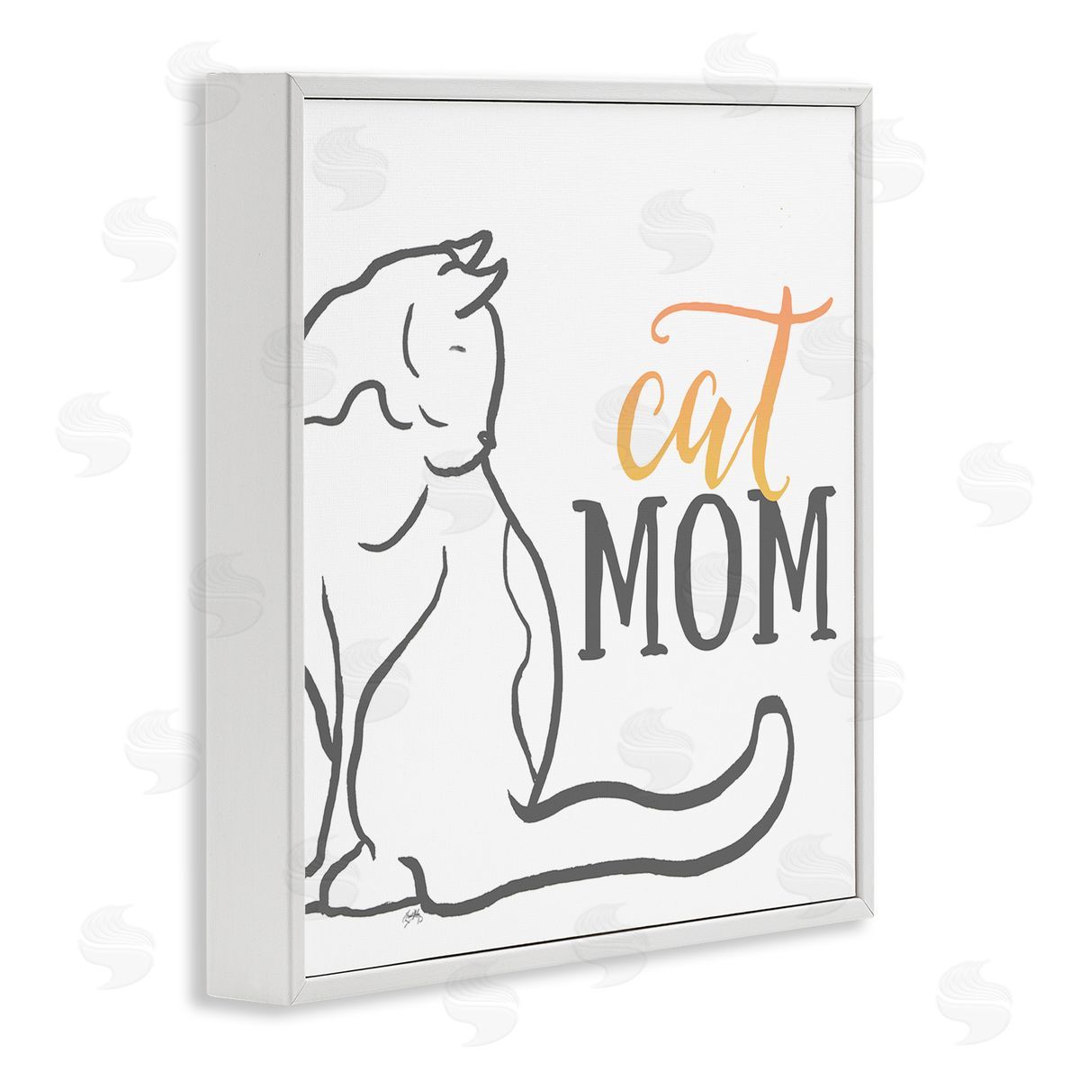 Elizabeth Medley Cat Mom Phrase Resting Cat Minimal Line Drawing White Framed Glicee Wall Art Print