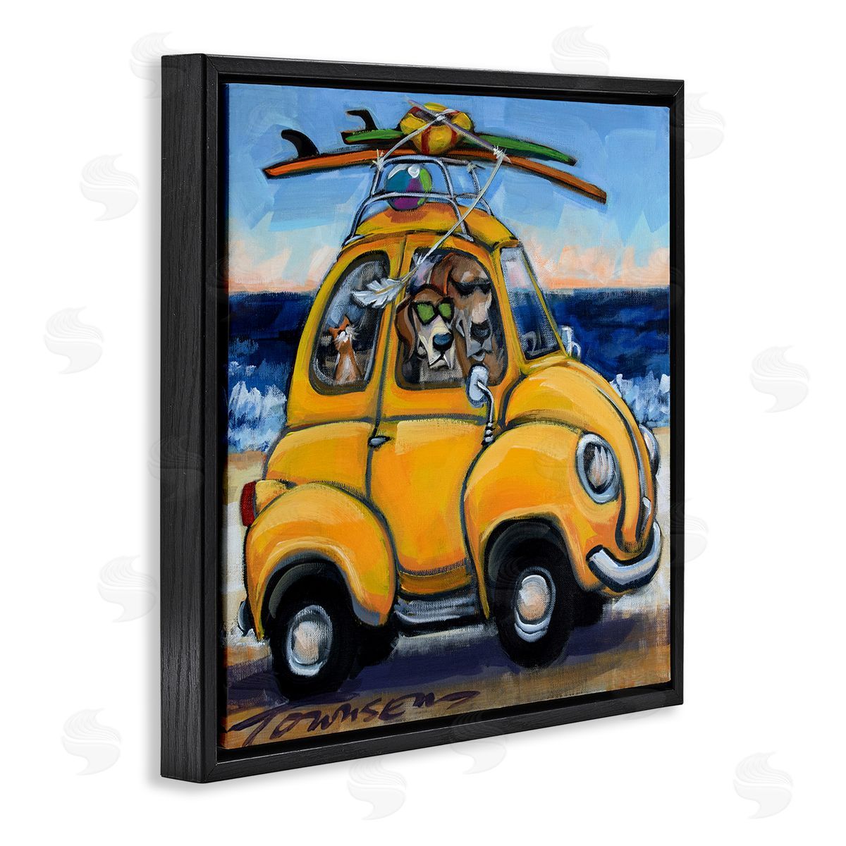 Groovy Pet Beach Buggy Black Floating Frame Canvas Wall Art, Home Decor by CR Townsend