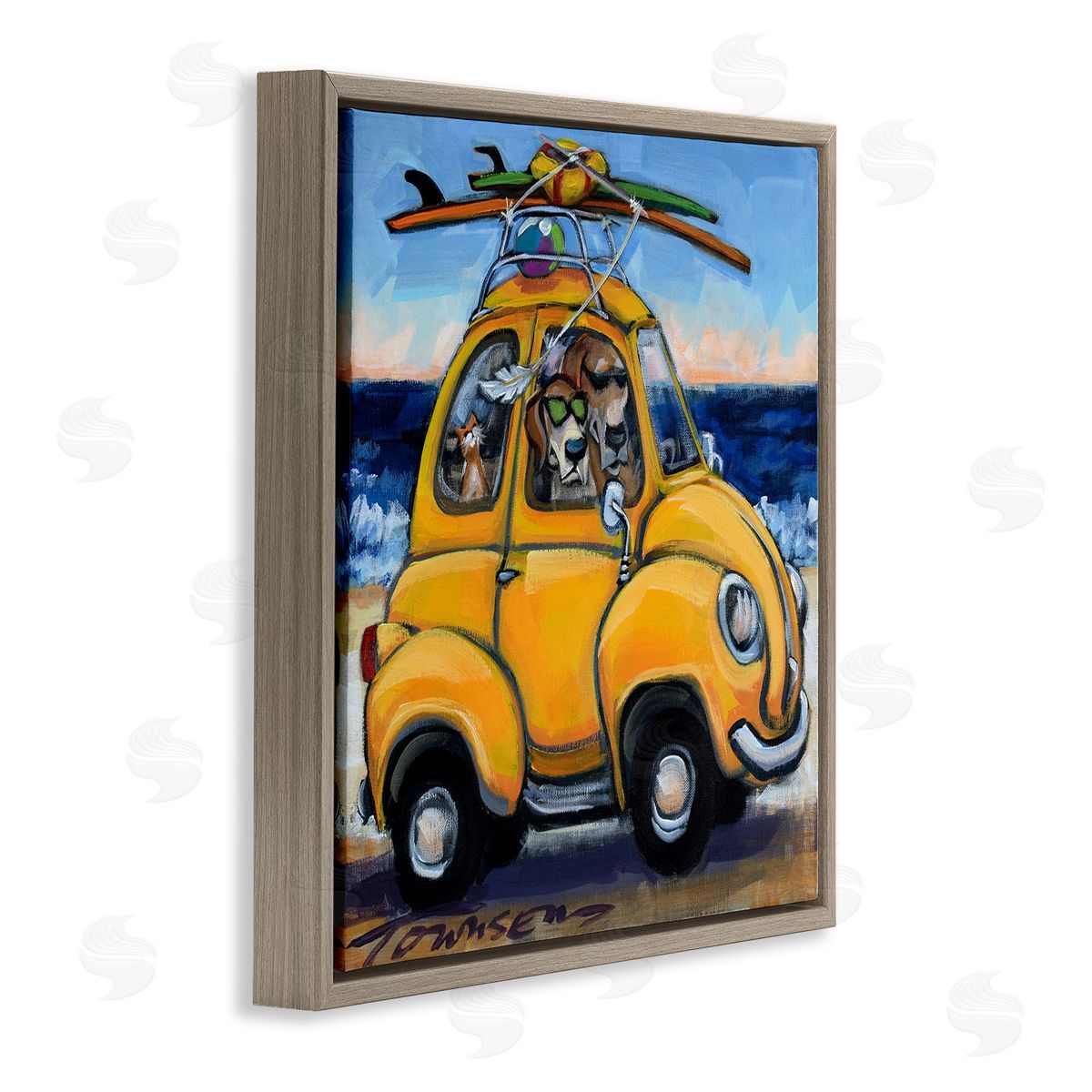 Groovy Pet Beach Buggy Brown Floating Frame Canvas Wall Art, Home Decor by CR Townsend