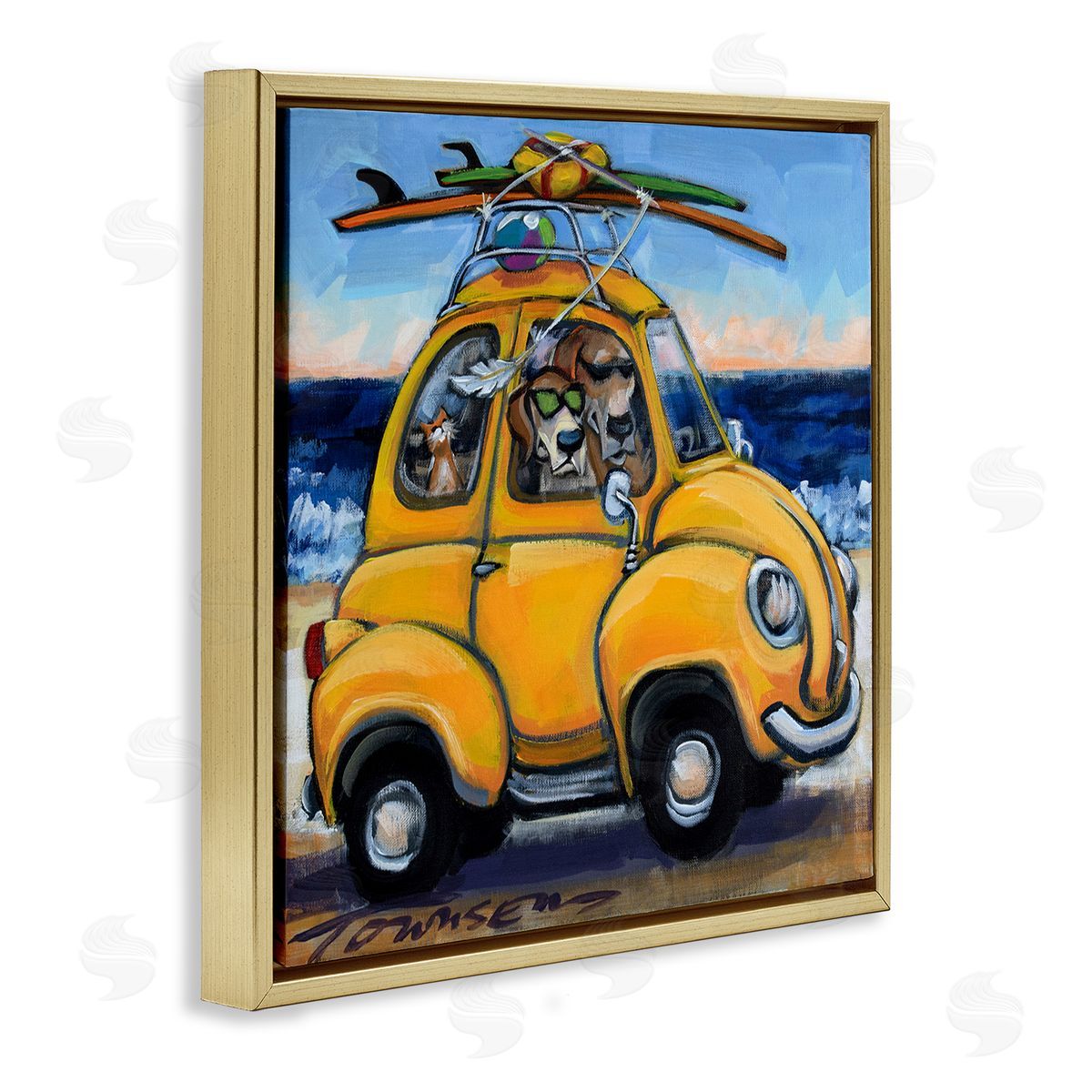 Groovy Pet Beach Buggy Gold Floating Frame Canvas Wall Art, Home Decor by CR Townsend