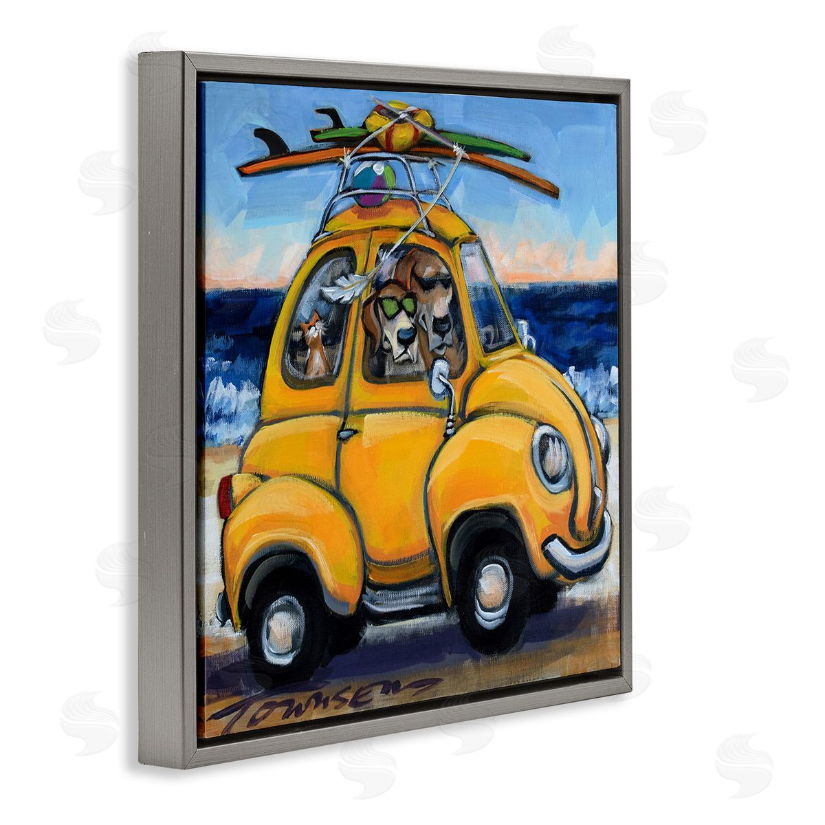 Groovy Pet Beach Buggy Grey Floating Frame Canvas Wall Art, Home Decor by CR Townsend