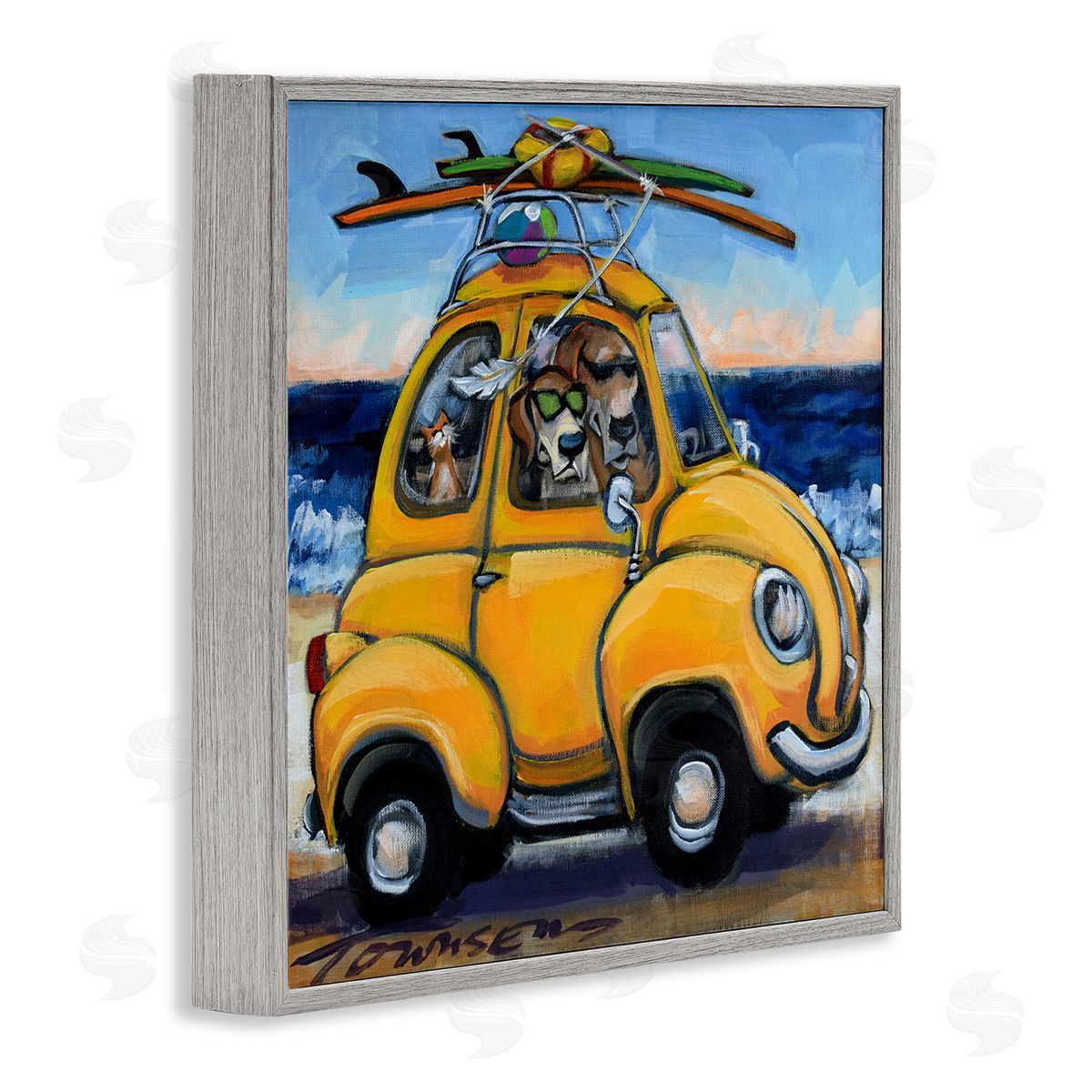 Groovy Pet Beach Buggy Grey Frame Print Wall Art, Home Decor by CR Townsend
