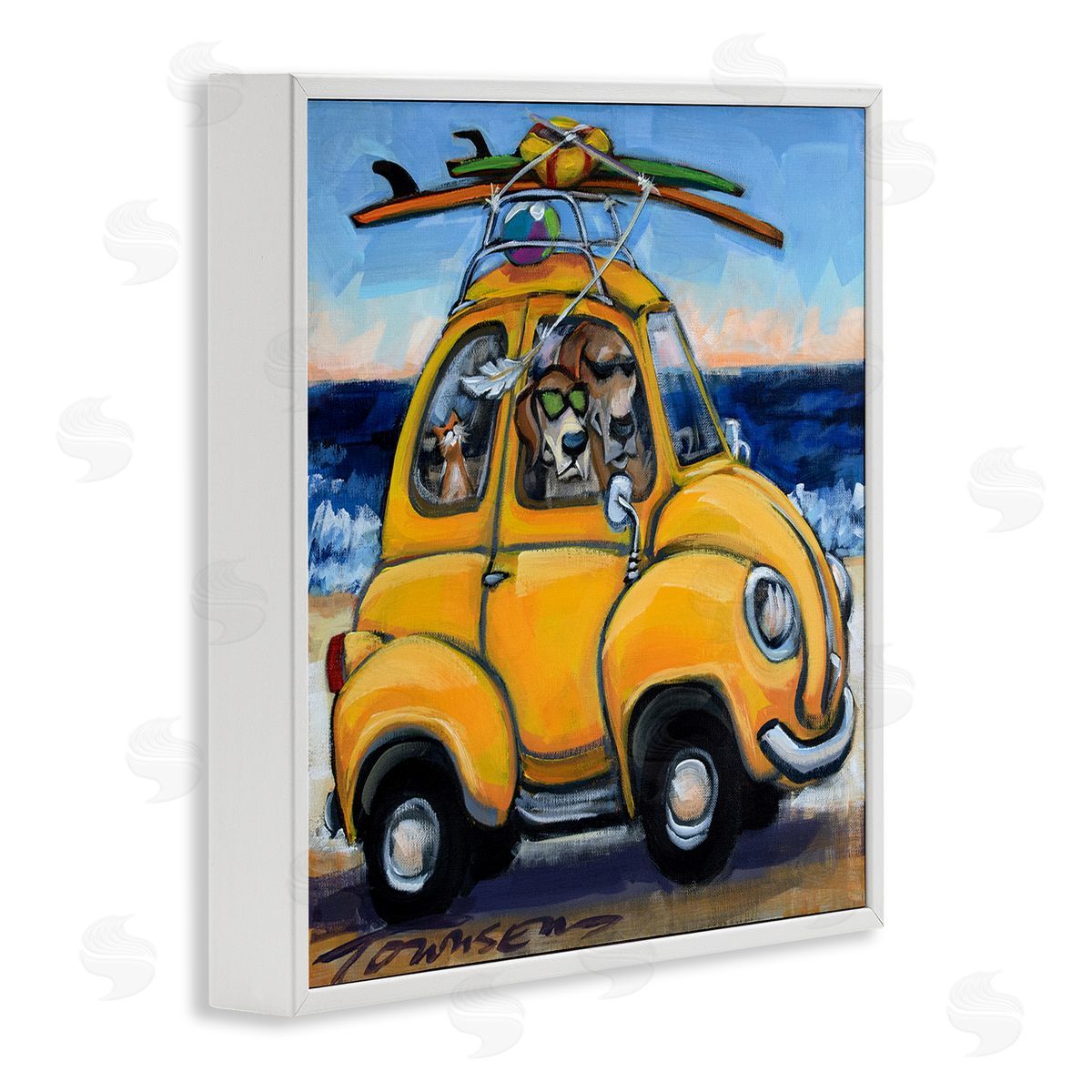 Groovy Pet Beach Buggy White Frame Print Wall Art, Home Decor by CR Townsend