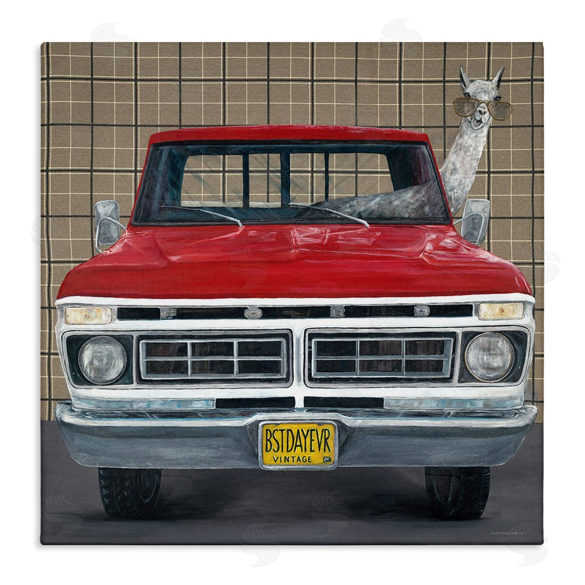 Kamdon Kreations Llama Aviator Sunglasses Red Truck Best Day Ever Stretched Canvas Wall Art Print