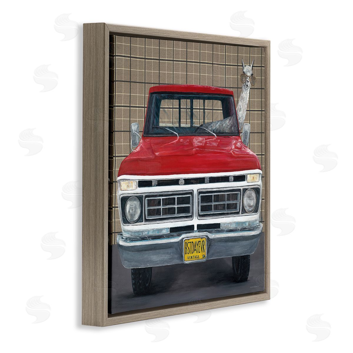 Kamdon Kreations Llama Aviator Sunglasses Red Truck Best Day Ever Brown Floating Frame Canvas Wall Art Print
