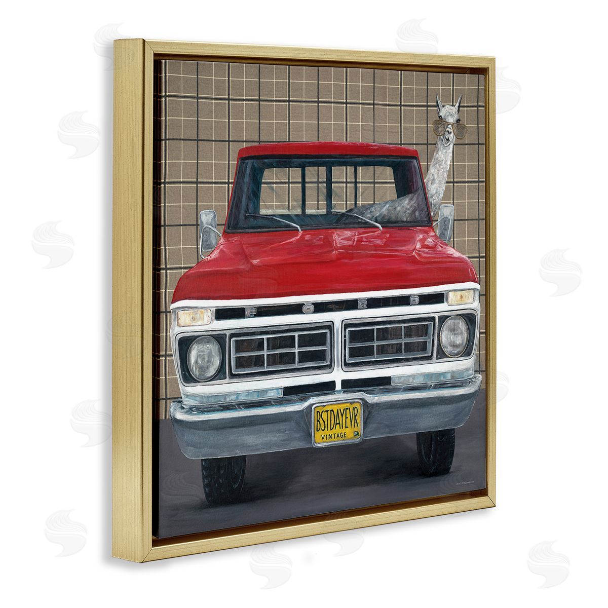 Kamdon Kreations Llama Aviator Sunglasses Red Truck Best Day Ever Gold Floating Frame Canvas Wall Art Print