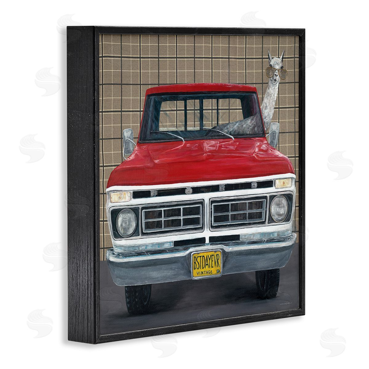 Kamdon Kreations Llama Aviator Sunglasses Red Truck Best Day Ever Black Framed Glicee Wall Art Print