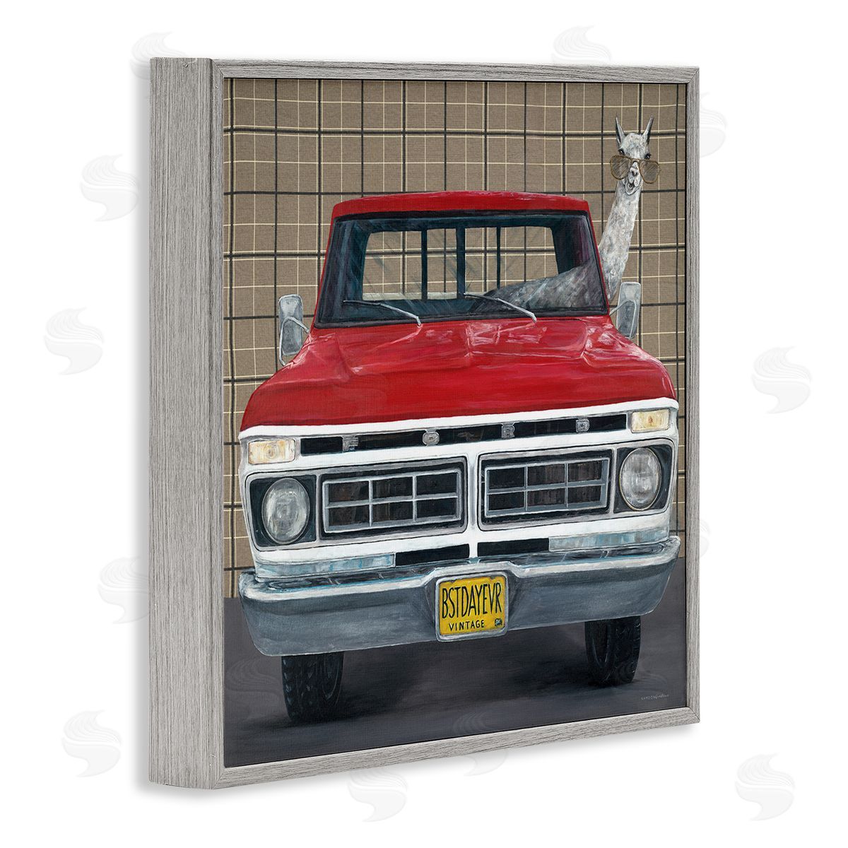 Kamdon Kreations Llama Aviator Sunglasses Red Truck Best Day Ever Gray Framed Glicee Wall Art Print