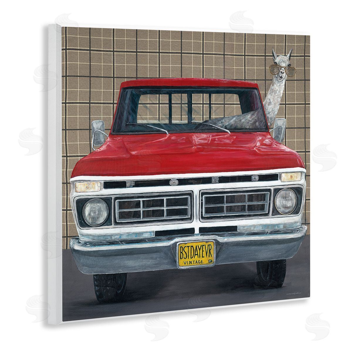Kamdon Kreations Llama Aviator Sunglasses Red Truck Best Day Ever Wooden Wall Plaque Art Print