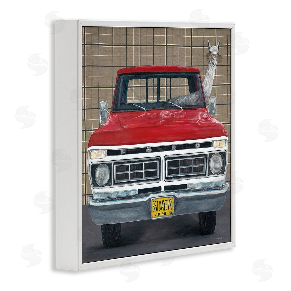 Kamdon Kreations Llama Aviator Sunglasses Red Truck Best Day Ever White Framed Glicee Wall Art Print
