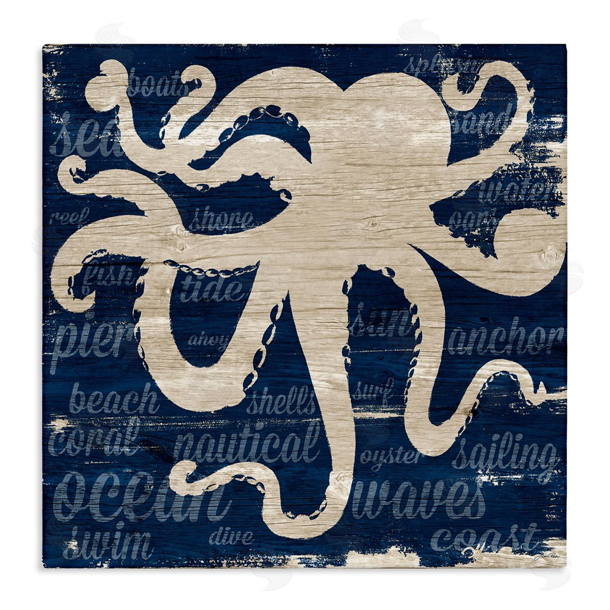 Gina Ritter Nautical Rustic Octopus Aquatic Animal Beach Fun Phrases Stretched Canvas Wall Art Print