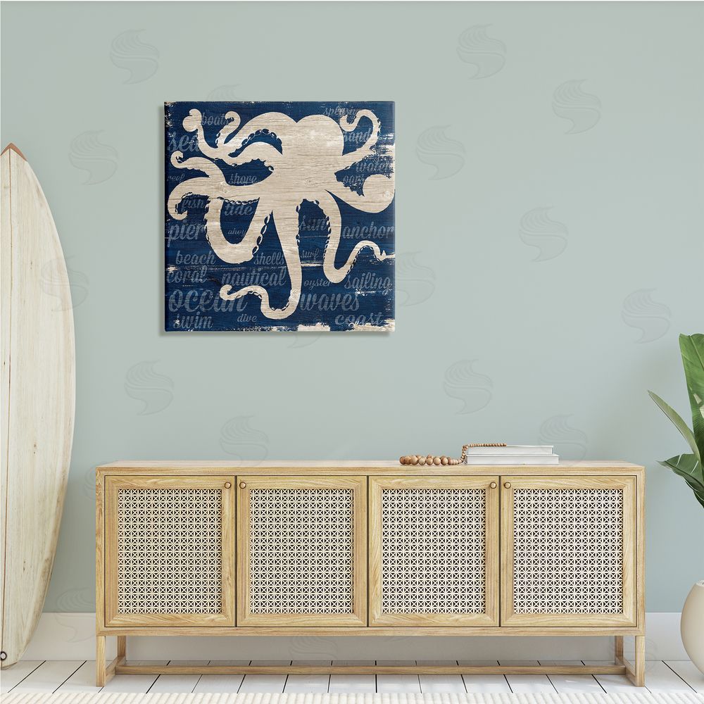 Gina Ritter Nautical Rustic Octopus Aquatic Animal Beach Fun Phrases Canvas Wall Art in Room