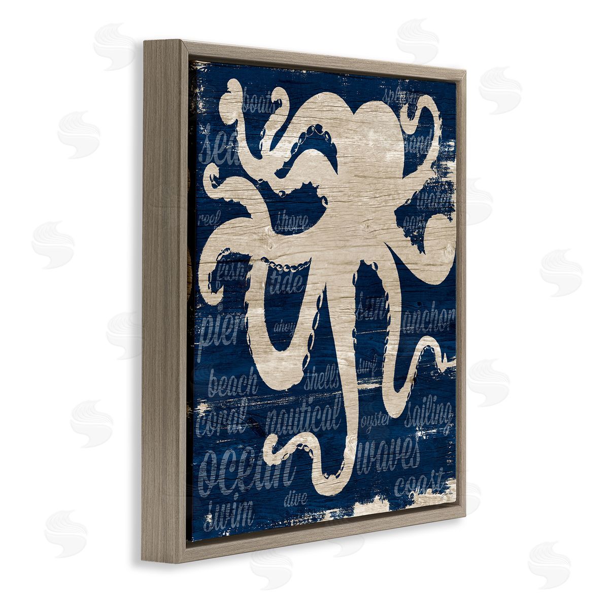 Gina Ritter Nautical Rustic Octopus Aquatic Animal Beach Fun Phrases Brown Floating Frame Canvas Wall Art Print
