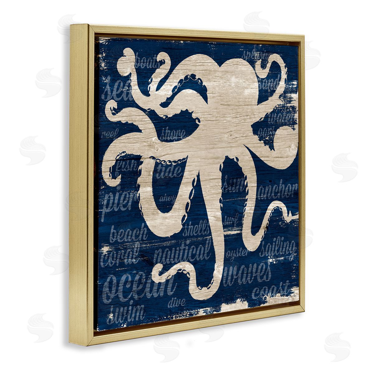 Gina Ritter Nautical Rustic Octopus Aquatic Animal Beach Fun Phrases Gold Floating Frame Canvas Wall Art Print