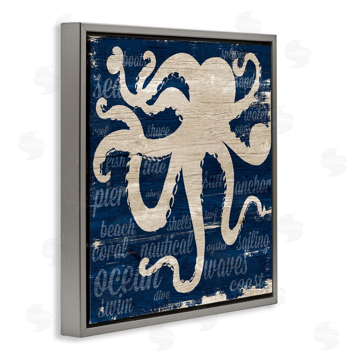 Gina Ritter Nautical Rustic Octopus Aquatic Animal Beach Fun Phrases Gray Floating Frame Canvas Wall Art Print