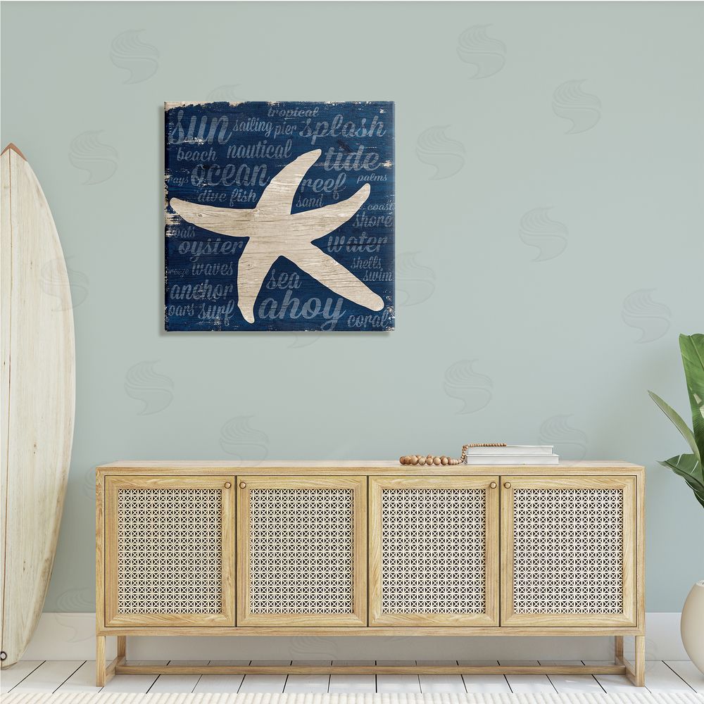 Gina Ritter Rustic Beach Starfish Aquatic Animal Fun Nautical Phrases Canvas Wall Art in Room