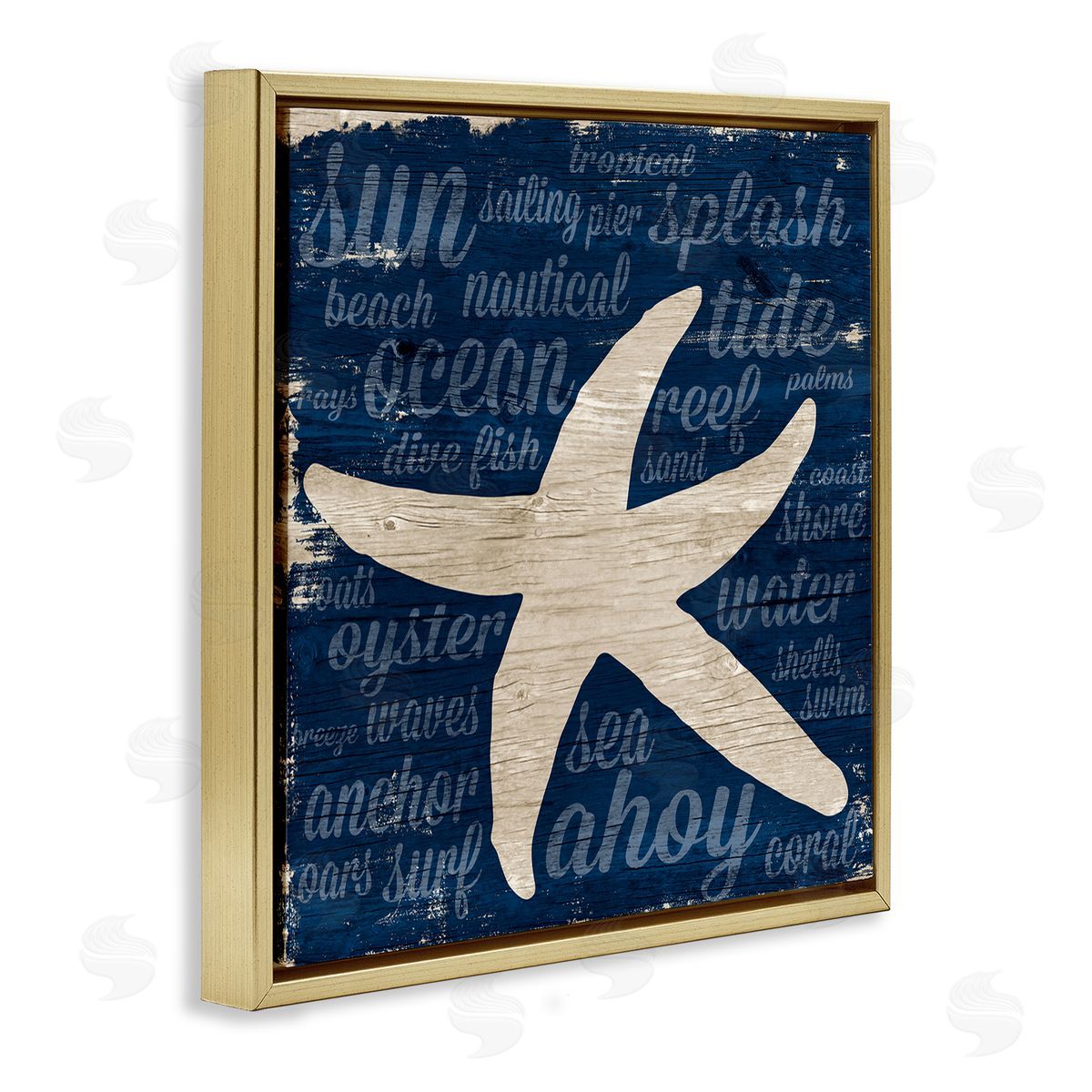 Gina Ritter Rustic Beach Starfish Aquatic Animal Fun Nautical Phrases Gold Floating Frame Canvas Wall Art Print