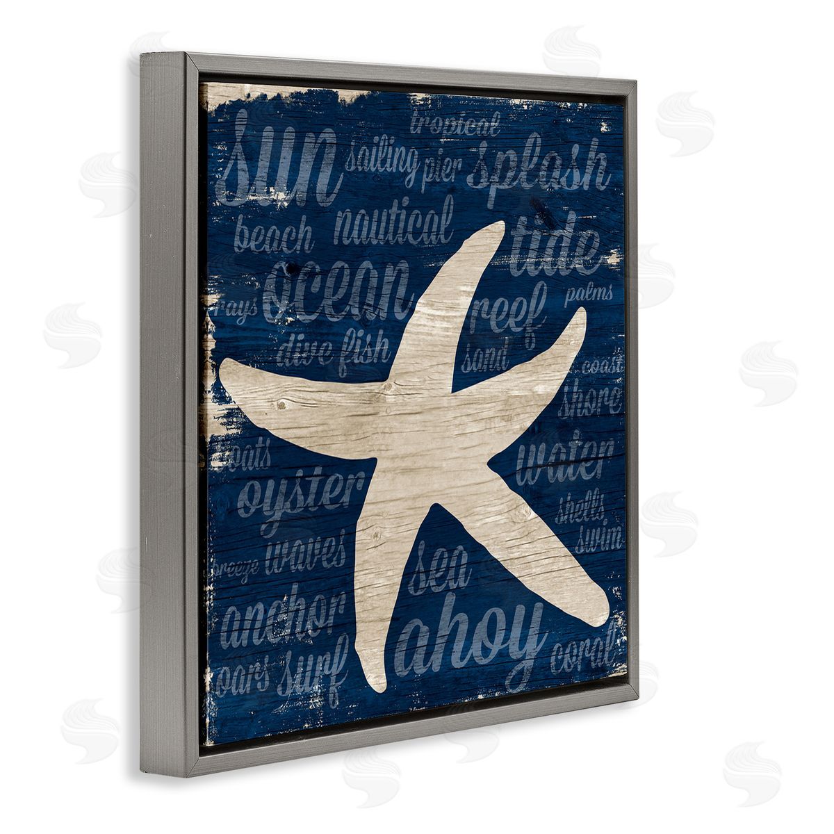 Gina Ritter Rustic Beach Starfish Aquatic Animal Fun Nautical Phrases Gray Floating Frame Canvas Wall Art Print