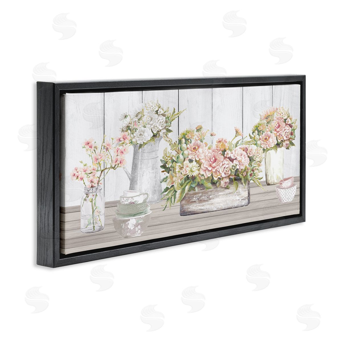 Farm Table Bouquet Still Life Black Floating Frame Canvas Wall Art, Home Decor by Patricia Pinto