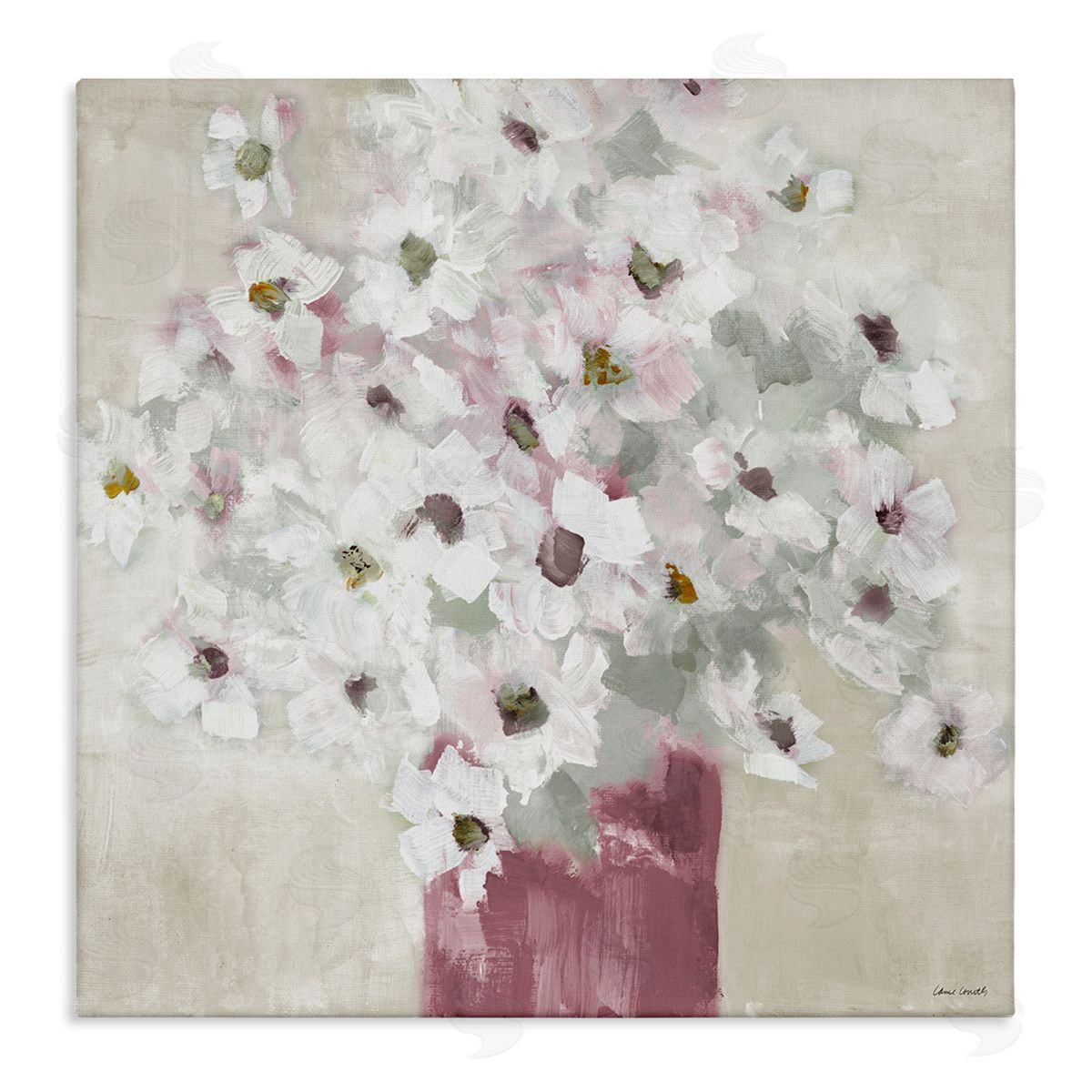 Lanie Loreth Abstract White Daisy Bouquet Contemporary Flowers Red Vase Stretched Canvas Wall Art Print