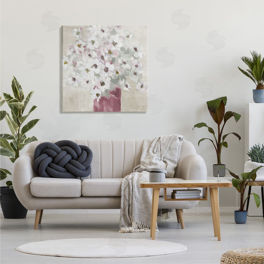 Lanie Loreth Abstract White Daisy Bouquet Contemporary Flowers Red Vase Canvas Wall Art in Room