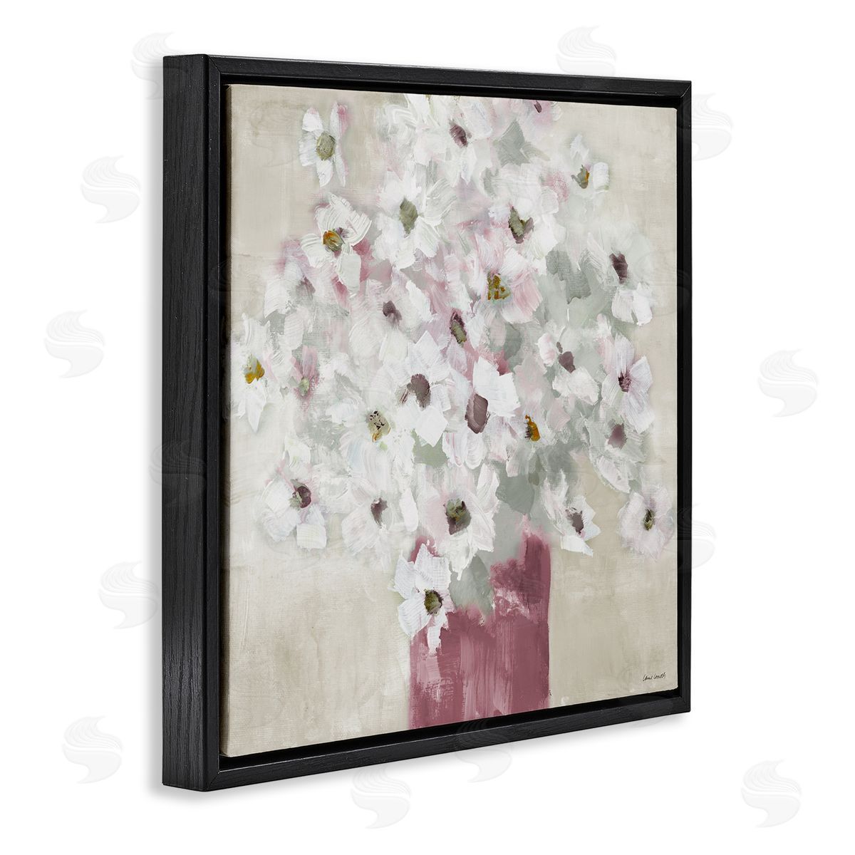 Lanie Loreth Abstract White Daisy Bouquet Contemporary Flowers Red Vase Black Floating Frame Canvas Wall Art Print